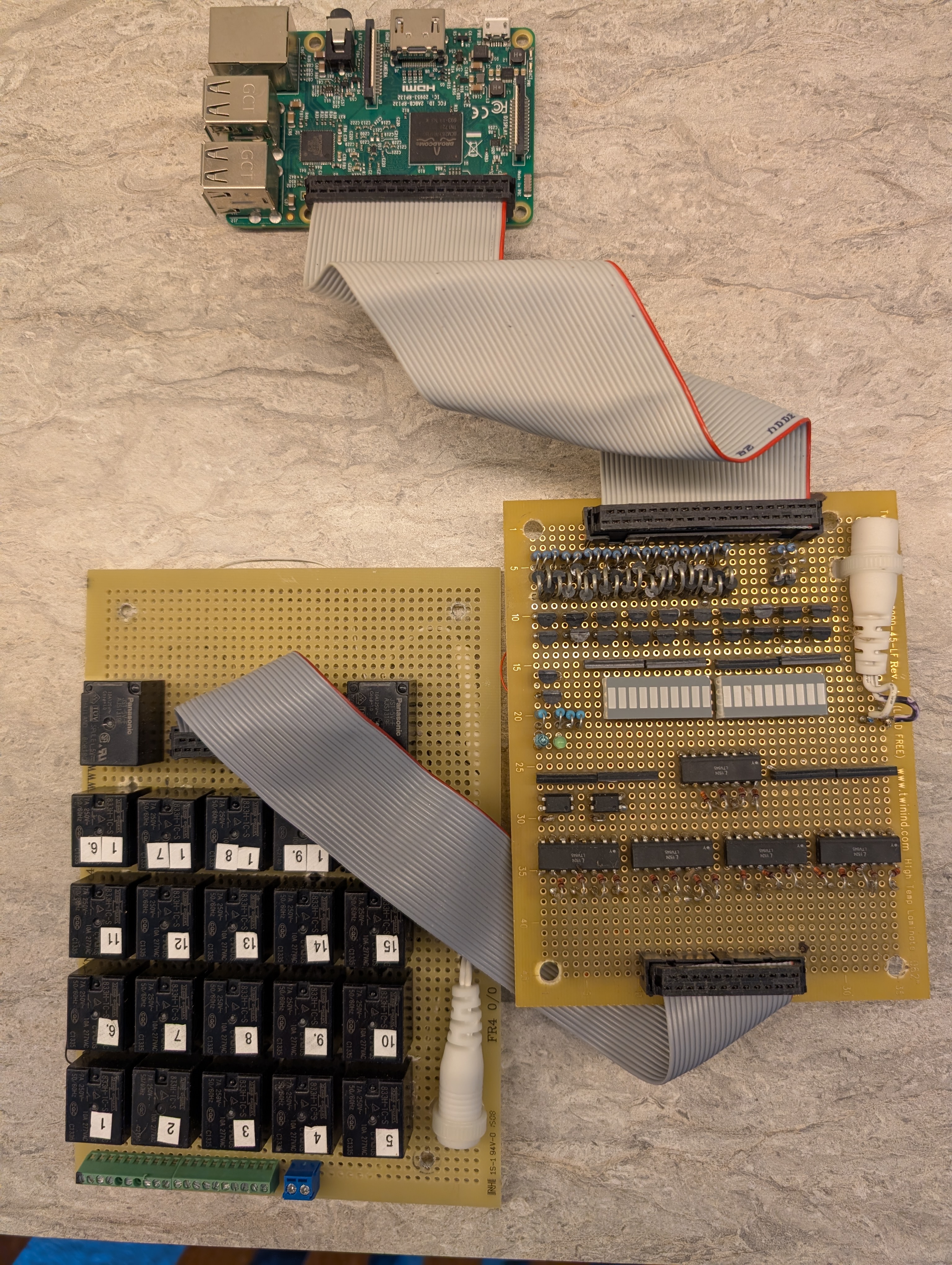 SprinkleSmarter prototype two — 20-zone hand-wired build, circa 2016