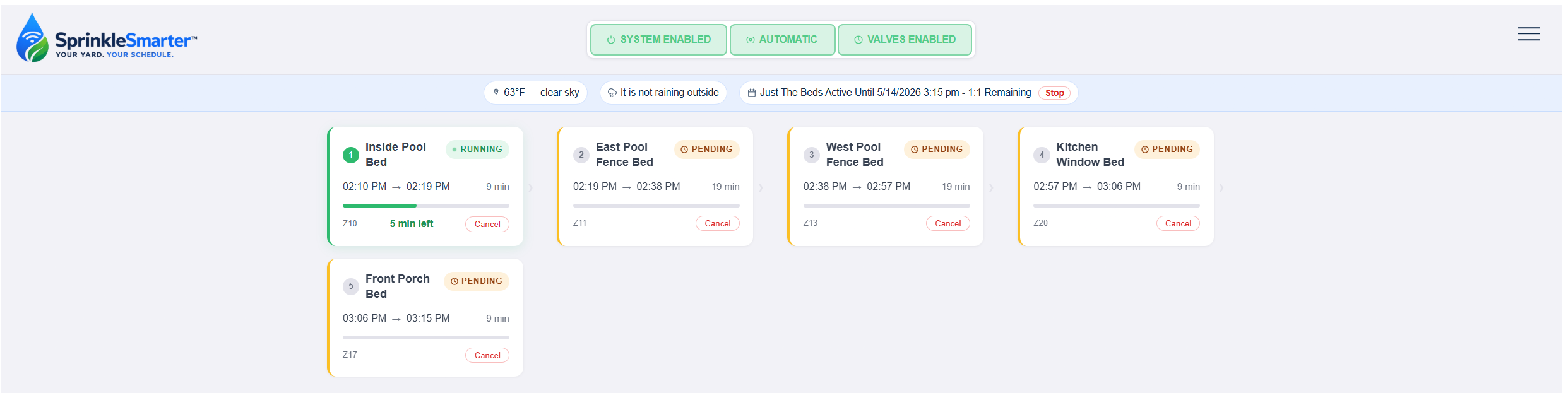 SprinkleSmarter zone control interface