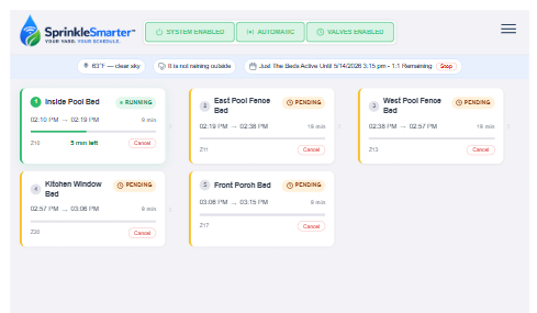 SprinkleSmarter automatic irrigation schedule displayed on tablet